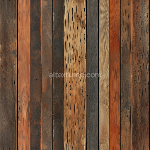 Seamless 3D Rustic Weathered Wood Planks PBR Texture with Distinct Grain and Cracks