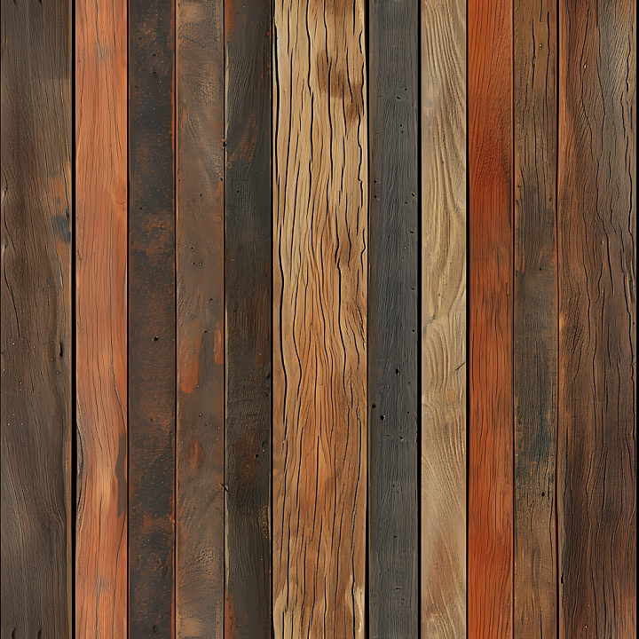 Rustic Weathered Wood Planks with Distinct Grain and Cracks seamless PBR texture preview