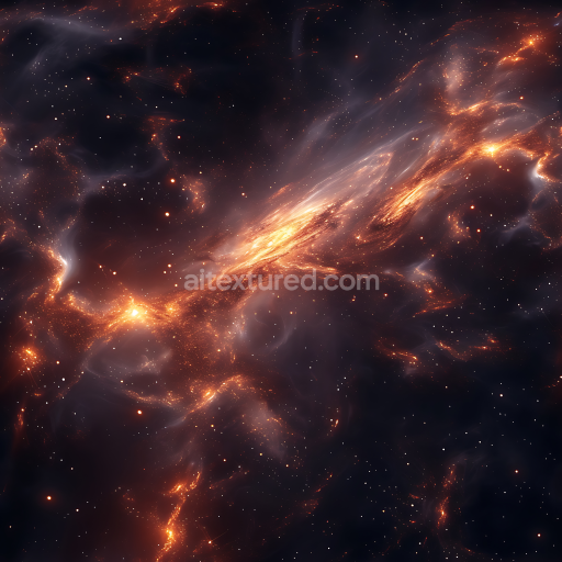 Seamless 3D Space PBR Texture Featuring Fiery Cosmic Nebula Clouds and Starfield