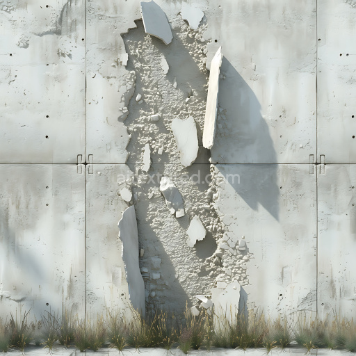 Seamless 3D cracked plaster wall PBR texture with chipped paint and rough holes