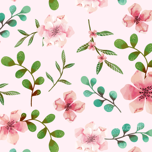 Watercolor Cherry Floral Pattern Seamless Texture with Pinks and Greens seamless Watercolor Cherry PBR texture