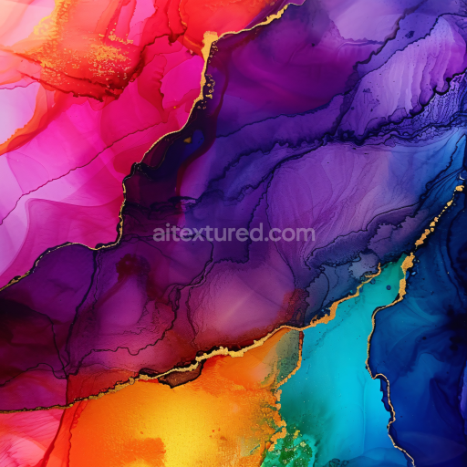 Seamless 3D Alcohol Ink PBR Texture Featuring Vibrant Multicolor Fluid Waves and Gold Veins