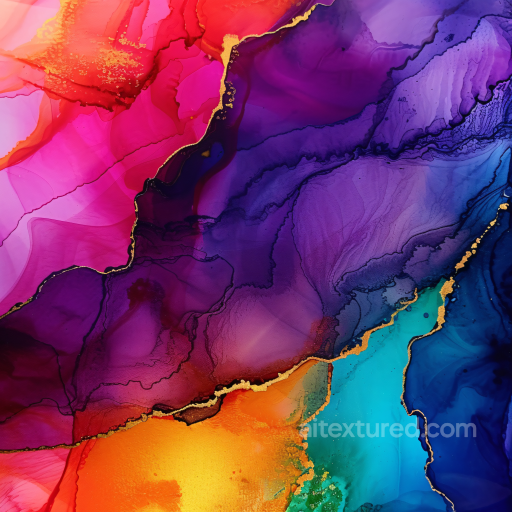 Alcohol Ink PBR Texture Featuring Vibrant Multicolor Fluid Waves and Gold Veins seamless Alcohol ink PBR texture