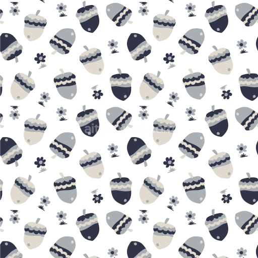 Seamless 3D PBR Digital Paper Texture with Stylized Acorns and Flowers