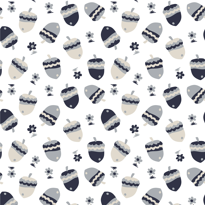 Digital Paper with Stylized Acorns and Flowers seamless PBR texture preview