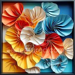 seamless Seamless 3D PBR Texture Featuring Origami-Style Clam Shell Shapes in Orange, Blue, and Cream texture 8k free download PBR