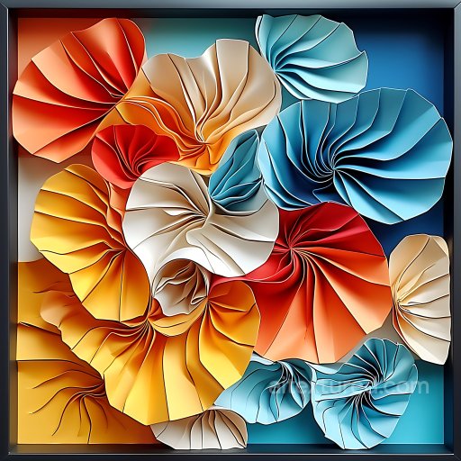 Animal - Seamless 3D PBR Texture Featuring Origami-Style Clam Shell Shapes in Orange, Blue, and Cr… texture preview
