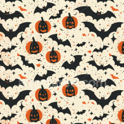 seamless Seamless 3D PBR Vintage Halloween Texture with Jack-o'-Lanterns and Bats Pattern texture 8k free download PBR