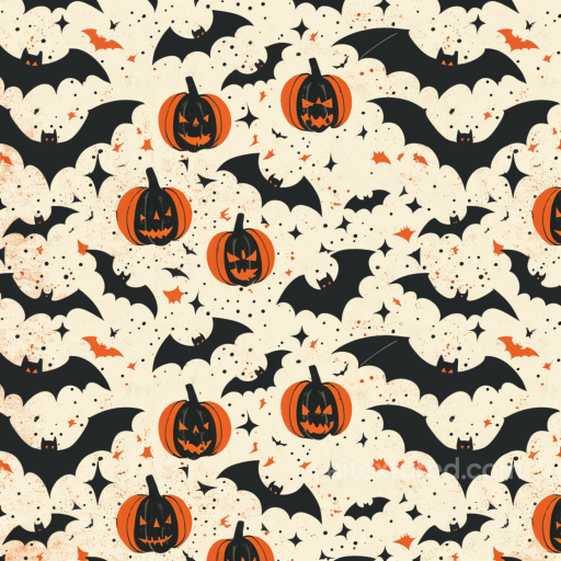 Vintage Halloween Texture with Jack-o'-Lanterns and Bats Pattern seamless Vintage Halloween PBR texture
