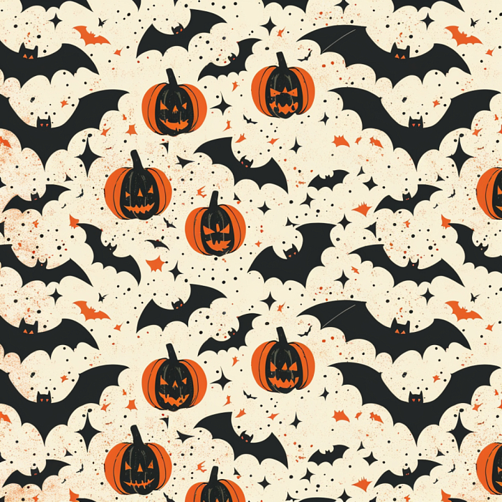Vintage Halloween with Jack-o'-Lanterns and Bats Pattern seamless PBR texture preview