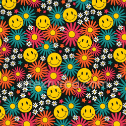 seamless Seamless 3D PBR Texture Featuring Colorful Happy Face and Floral Pattern texture 8k free download PBR