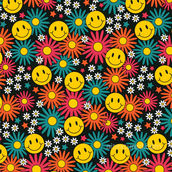 Featuring Colorful Happy Face and Floral Pattern Happy Face pattern texture preview