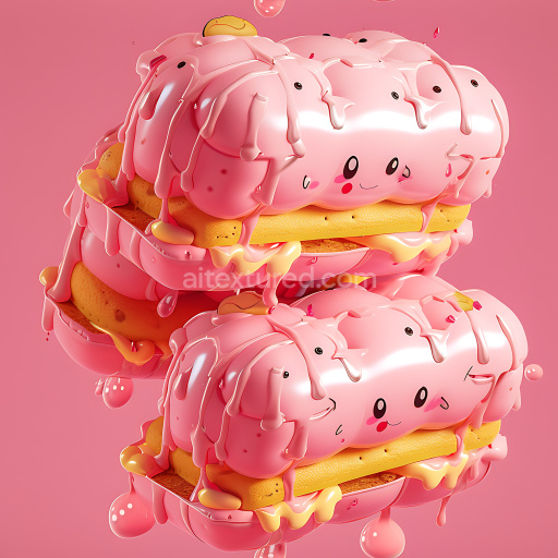 Seamless 3D Inflated Pink Puffy Fabric PBR Texture with Cartoon Faces