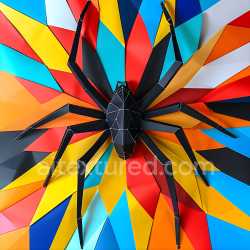 seamless Seamless 3D PBR Texture Featuring Black Widow Spider Origami with Vibrant Geometric Background texture 8k free download PBR