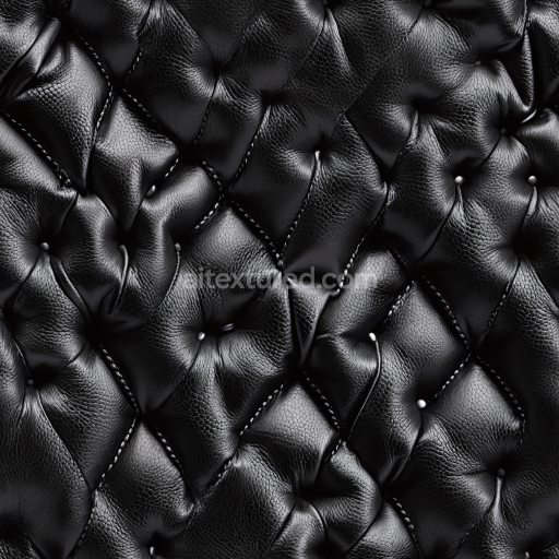 Seamless 3D Quilted Black Leather PBR Texture with Pebbled Grain and Button Tufting