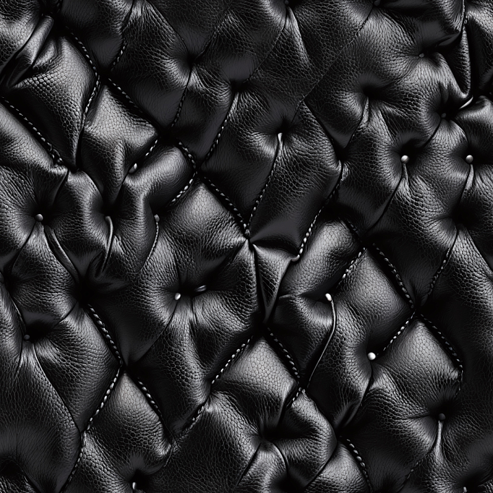 Quilted Black Leather with Pebbled Grain and Button Tufting seamless PBR texture preview