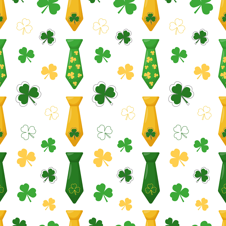 St Patrick Digital Paper with Shamrocks and Ties seamless PBR texture preview