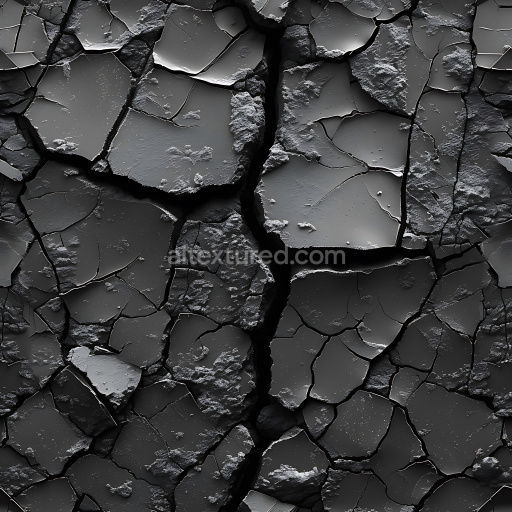 Seamless 3D Cracked Black Asphalt PBR Texture with Jagged Fractures and Rough Surface