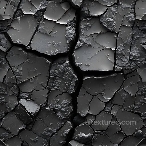 Cracked Black Asphalt PBR Texture with Jagged Fractures and Rough Surface seamless Cracked & Holes PBR texture