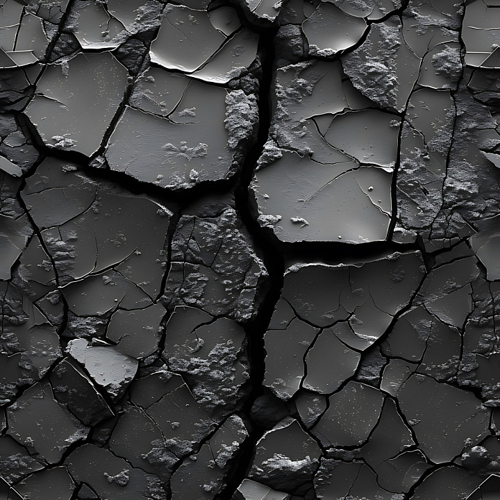 Cracked Black Asphalt with Jagged Fractures and Rough Surface seamless PBR texture preview
