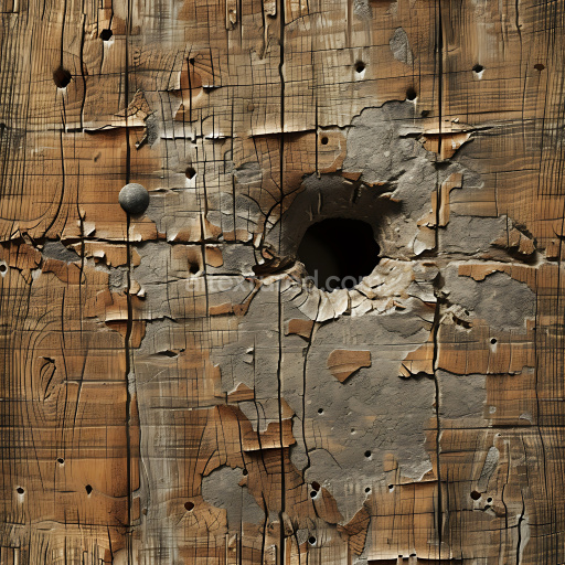 Seamless 3D cracked wood PBR texture with deep holes and peeling flaked paint