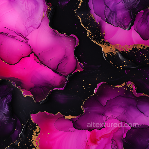 Alcohol Ink PBR Texture Featuring Vibrant Pink and Purple Swirls with Gold Veining seamless Alcohol ink PBR texture