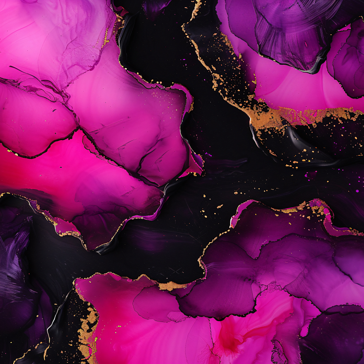 Alcohol Ink Featuring Vibrant Pink and Purple Swirls with Gold Veining seamless PBR texture preview
