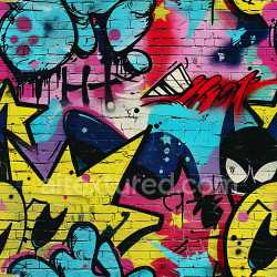 seamless Seamless 3D PBR Graffiti Texture Featuring Bright Stars and Abstract Street Art texture 8k free download PBR