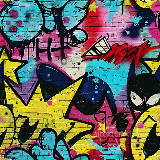 Seamless 3D PBR Graffiti Texture Featuring Bright Stars and Abstract Street Art texture preview
