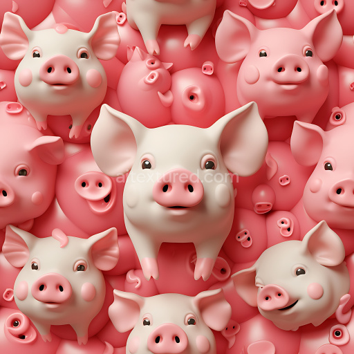 Seamless 3D Inflated PBR Texture of Pink and Cream Pig Plush Faces