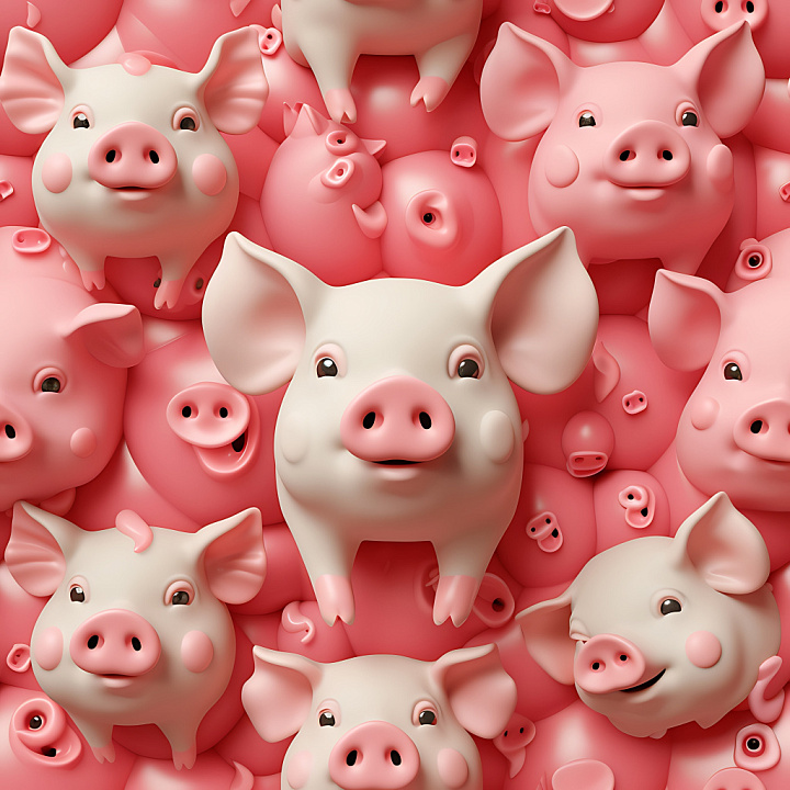 Inflated of Pink and Cream Pig Plush Faces seamless PBR texture preview