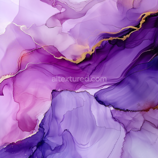 Seamless 3D Alcohol Ink PBR Texture Featuring Violet Fluid Layers with Gold Veining