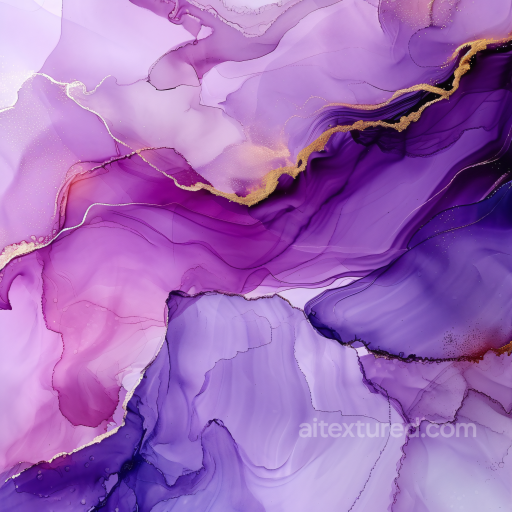 Alcohol Ink PBR Texture Featuring Violet Fluid Layers with Gold Veining seamless Alcohol ink PBR texture
