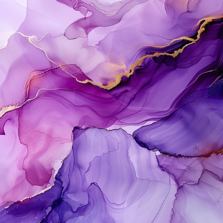 Alcohol Ink Featuring Violet Fluid Layers with Gold Veining seamless PBR texture preview