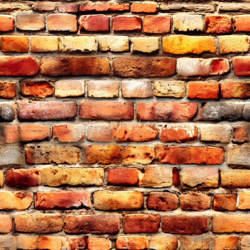 Seamless 3D Cracked and Holes PBR Texture of Vintage Red and Yellow Brick Wall