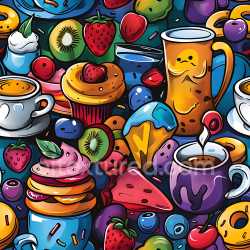 seamless Seamless 3D PBR texture with vibrant cartoon-style food graffiti texture 8k free download PBR