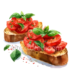 seamless Breakfast Bruschetta with Fresh Tomato and Basil Illustration texture 8k free download PBR