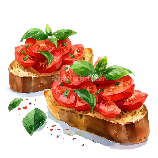 Breakfast Bruschetta with Fresh Tomato and Basil Illustration