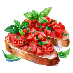seamless Breakfast Bruschetta with Fresh Tomato and Basil Illustration texture 8k free download PBR