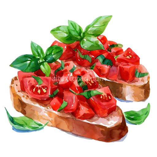 Breakfast Bruschetta with Fresh Tomato and Basil Illustration
