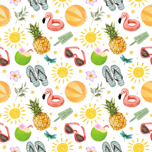 Pattern Bundle - Seamless 3D Pattern PBR Texture Featuring Playful Summer Watercolor Motifs texture preview