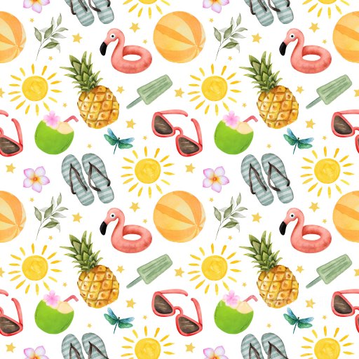 Pattern PBR Texture Featuring Playful Summer Watercolor Motifs seamless Pattern Bundle PBR texture