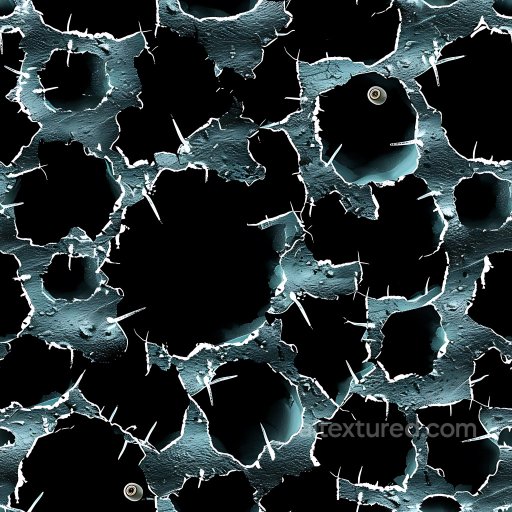 Cracked and Holed Metallic Surface PBR Texture in Blue-Black seamless Cracked & Holes PBR texture