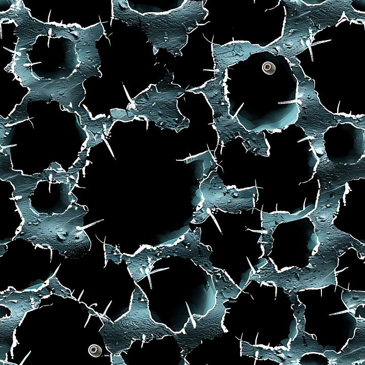 Cracked and Holed Metallic Surface in Blue-Black seamless PBR texture preview