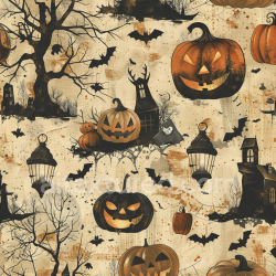 seamless Seamless vintage Halloween 3D PBR fabric texture with pumpkins and bats texture 8k free download PBR