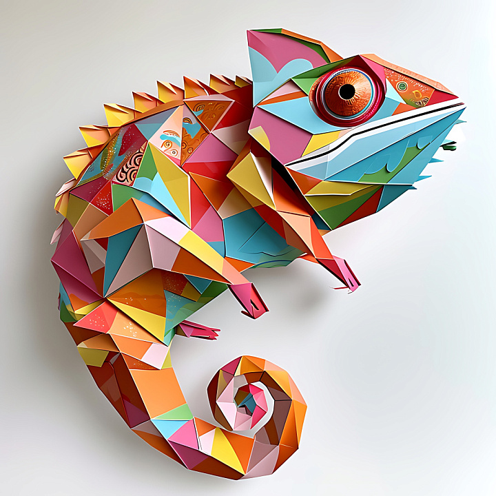Animal of Colorful Origami Chameleon Pattern seamless PBR texture preview