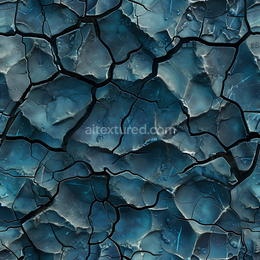 Seamless 3D cracked paint PBR texture with deep fissures and chipped edges in blue tones