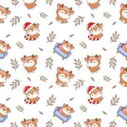 Pattern Bundle - Seamless 3D Pattern PBR Texture Featuring Cute Cartoon Deer with Leaves and Holiday Motifs texture preview