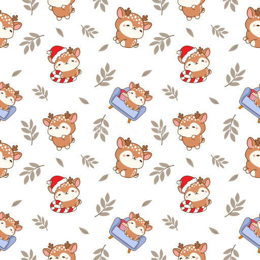 Pattern Bundle - Seamless 3D Pattern PBR Texture Featuring Cute Cartoon Deer with Leaves and Holiday Motifs texture preview