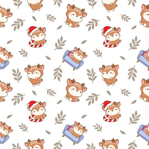 Pattern PBR Texture Featuring Cute Cartoon Deer with Leaves and Holiday Motifs seamless Pattern Bundle PBR texture